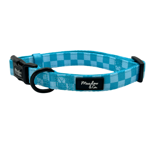 Aqua Checkerbard Adjustable Collar